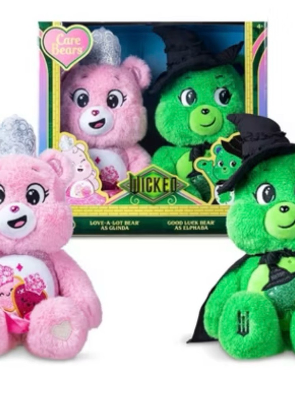 Care Bears wicked Pink Love-a-Lot & Green Good Luck Plush Twin Set